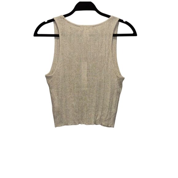 House Of Harlow 1960 Gold Metallic Ribbed Knit Tank Top L - Picture 2 of 6